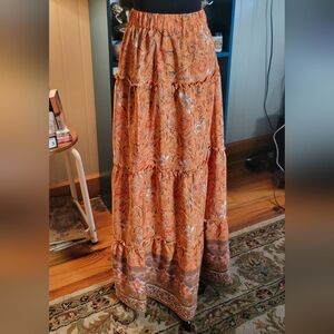 SHEIN Plus Size 2x Orange Paisley Tiered Maxi Skirt
